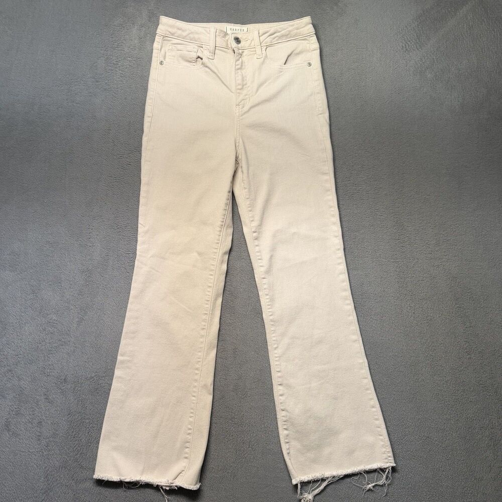Harper Heritage Women’s 25 High Rise Kick Crop Jeans Beige Raw Hem Stretch Denim